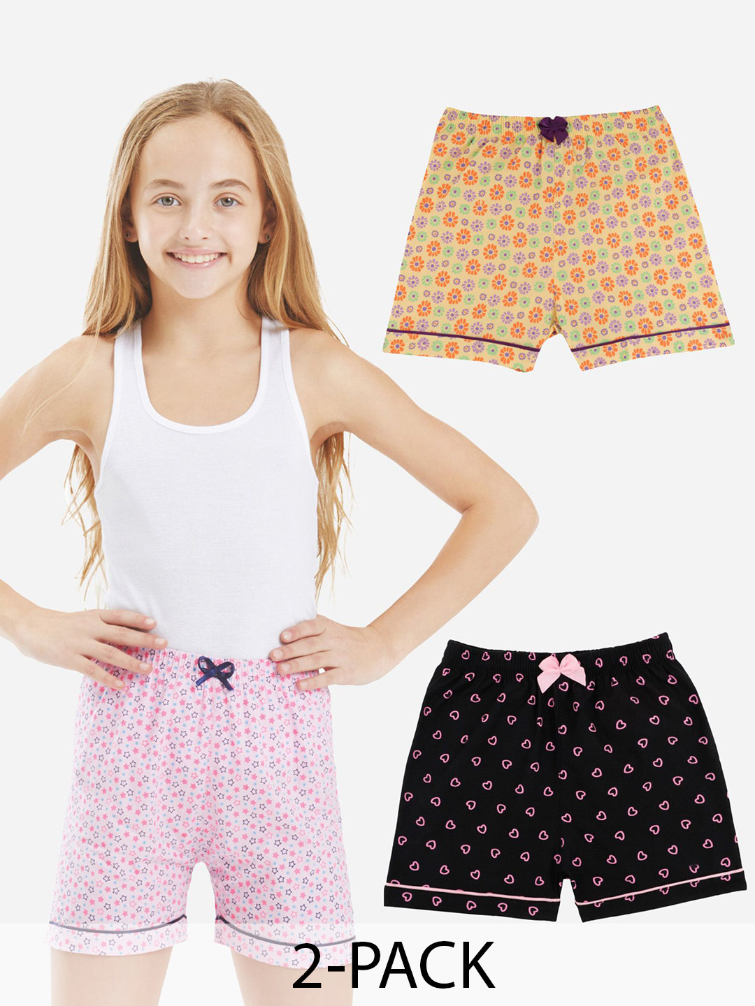 Bodycare Kids Girl Pack of 2 Premium Cotton Black & Lemon Suitable for All Day Wear Shorts