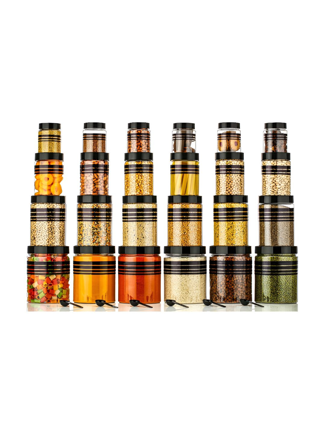 Myntra Elegant Homes Black Striped Plastic Easy To Clean 24 Piece Screw Top Canister