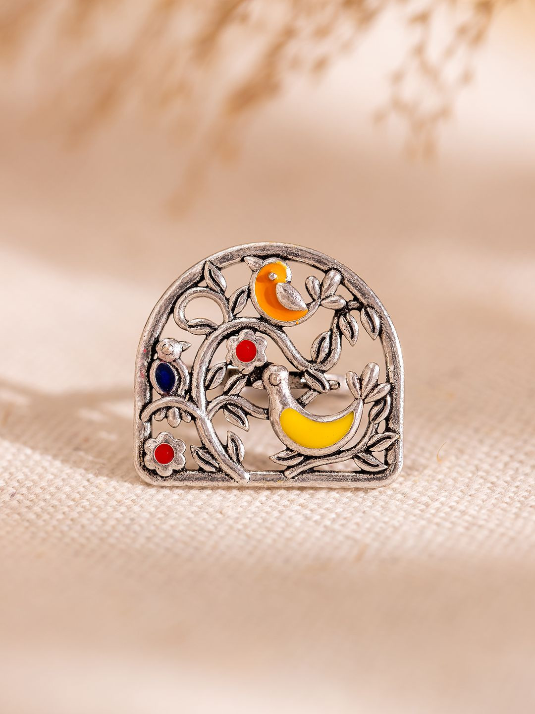 Voylla Madhubani Pakhi Oxidised Enamel Ring