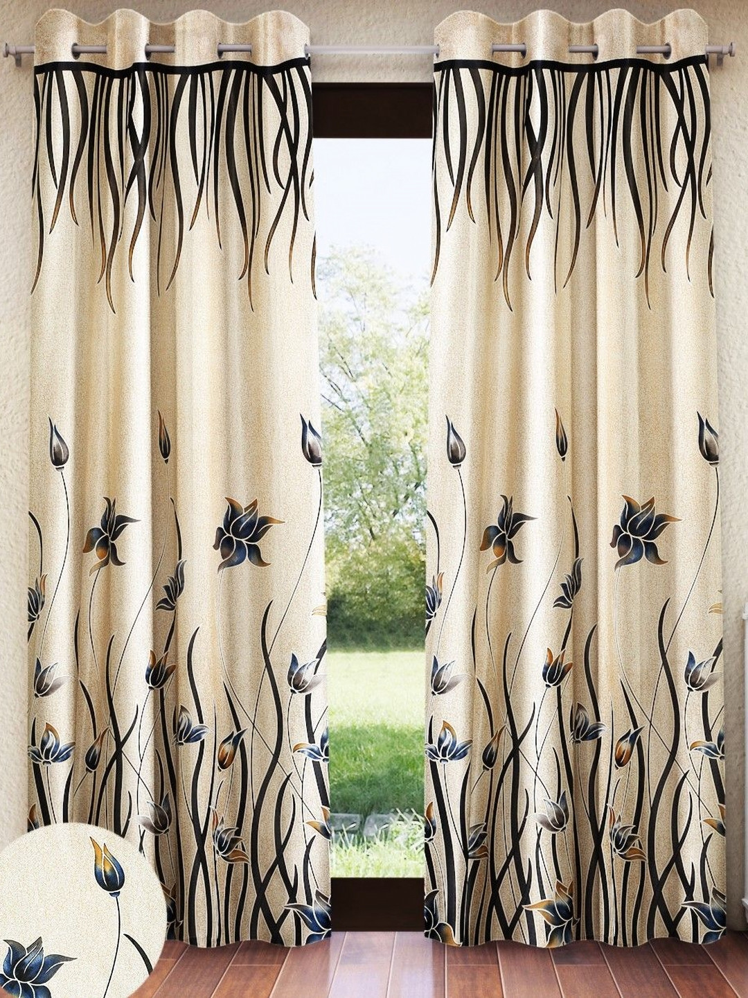 Home Sizzler Black & Off White 2 Pieces Ethnic Motifs Window Curtain