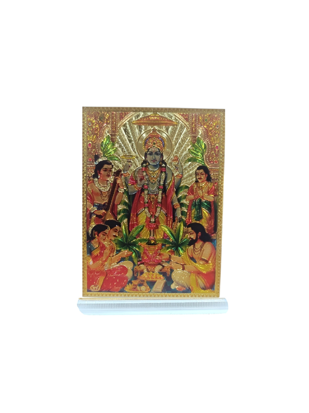 Adhvik Satyanarayan God Gold Acrylic Natural Prayer Room Tiny Showpiece - 3.5 Inches