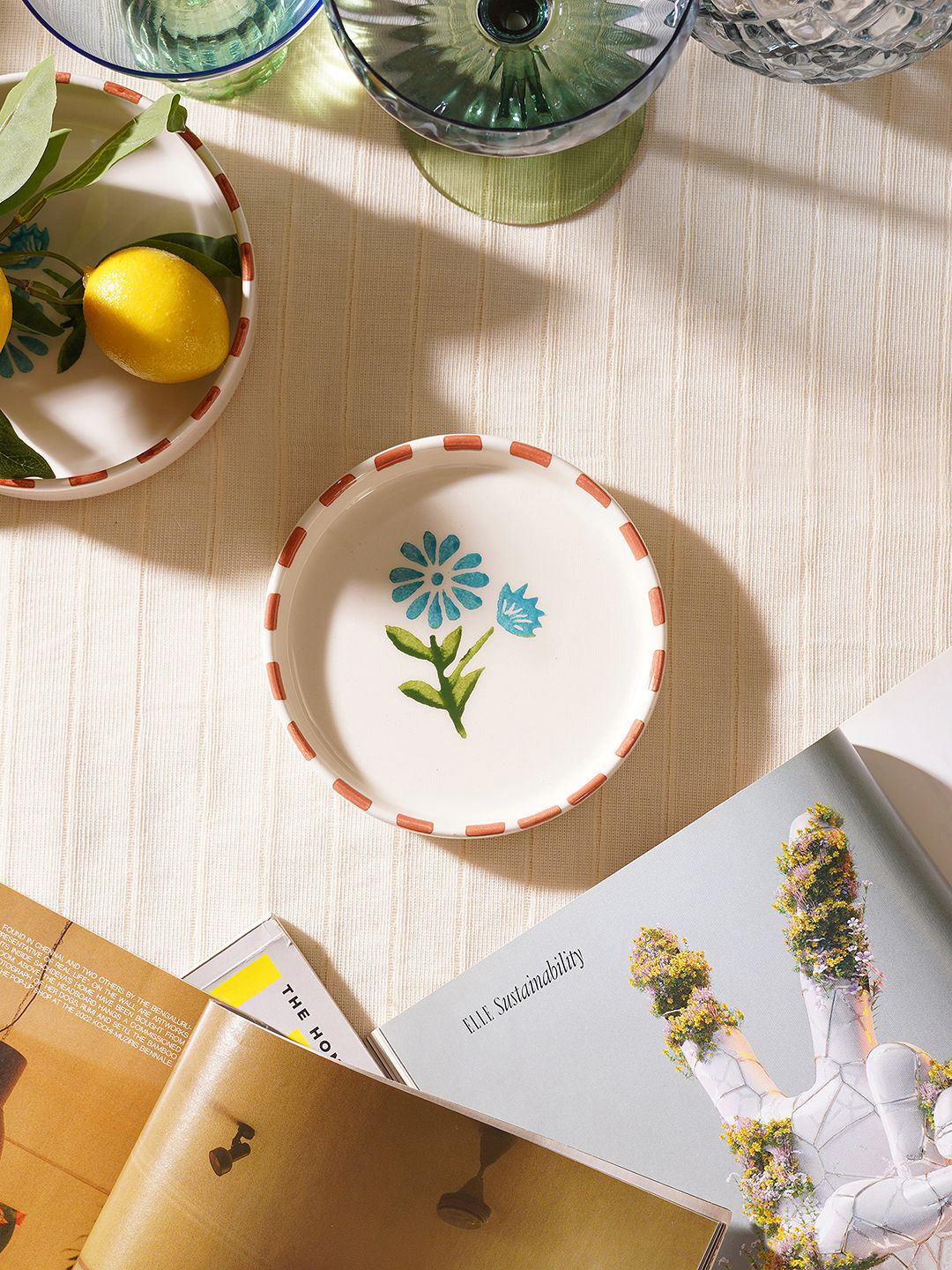 Pure Home and Living 2-Pcs Orange Coloured & Blue Hand PaintedCoasters