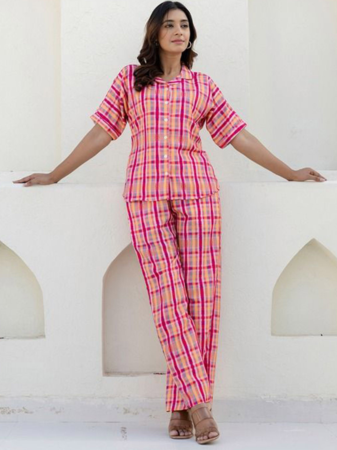 GULABOSITABO Candy Check Shirt Collar Neck Shirt With Trousers Co-Ords