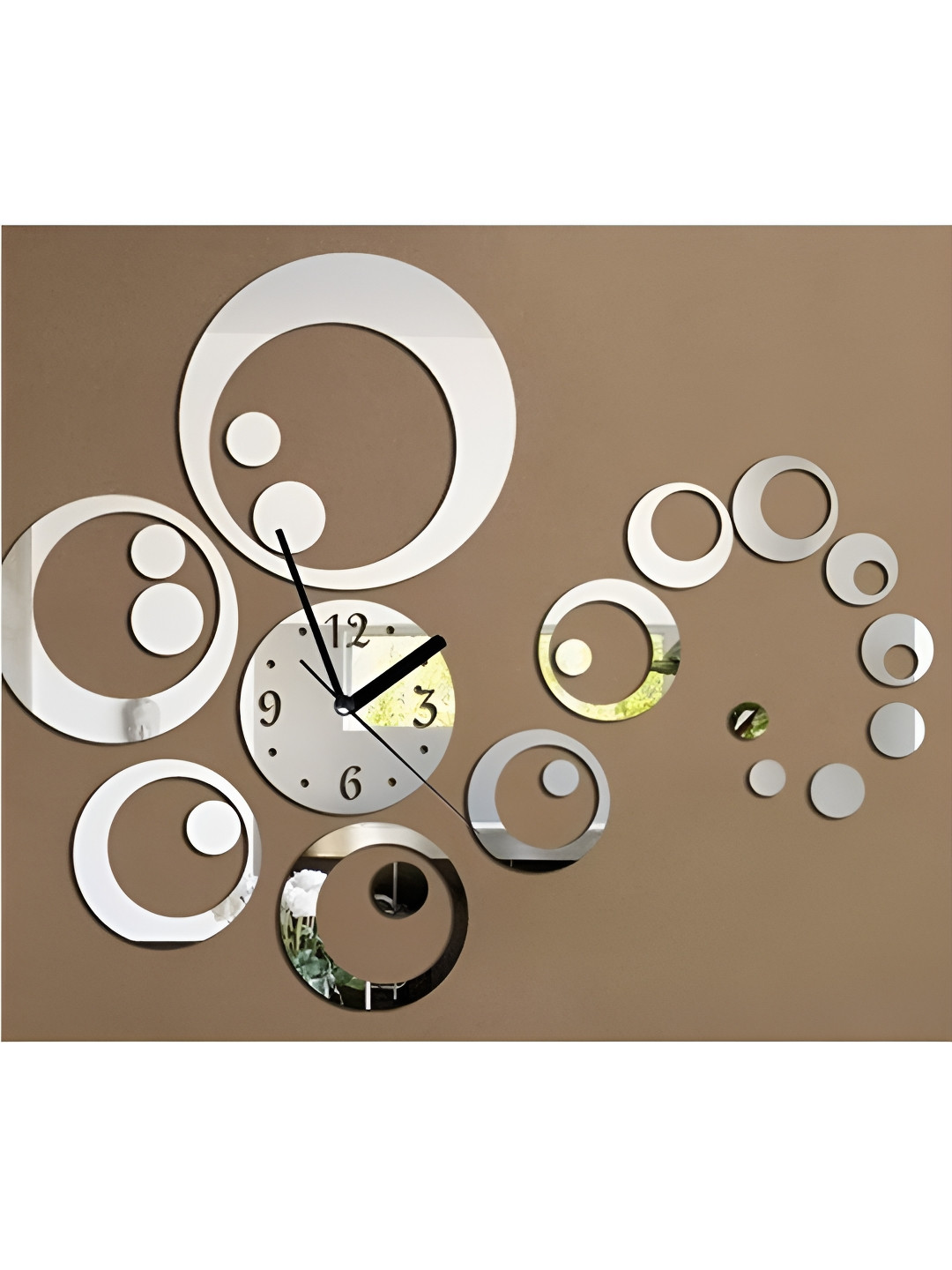 upkaranwale Silver-Toned 3D Morden Art Circles Pattern Wall Sticker Clock