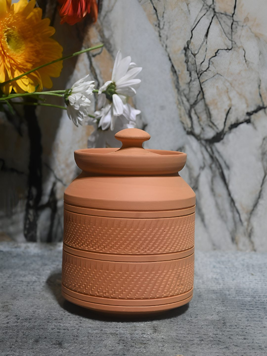 The Handicraftian Nawabi Sugar Orange Terracotta 2 Piece Clip-On Canister-400ml