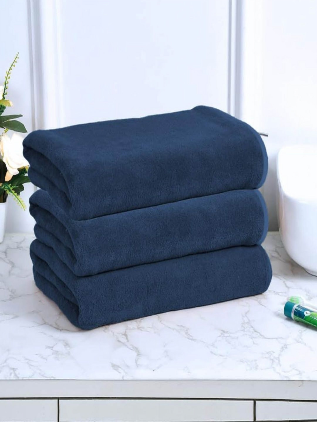 Black gold Navy Blue 3 Pieces Microfiber 400 GSM Bath Towels