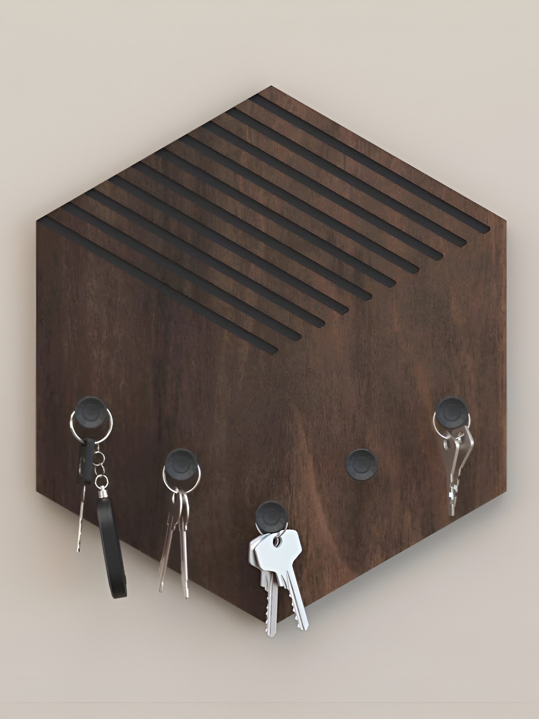 bluewud Ramnet Brown Maple Wood Wall-Mounted 5-Knobs Key Holder