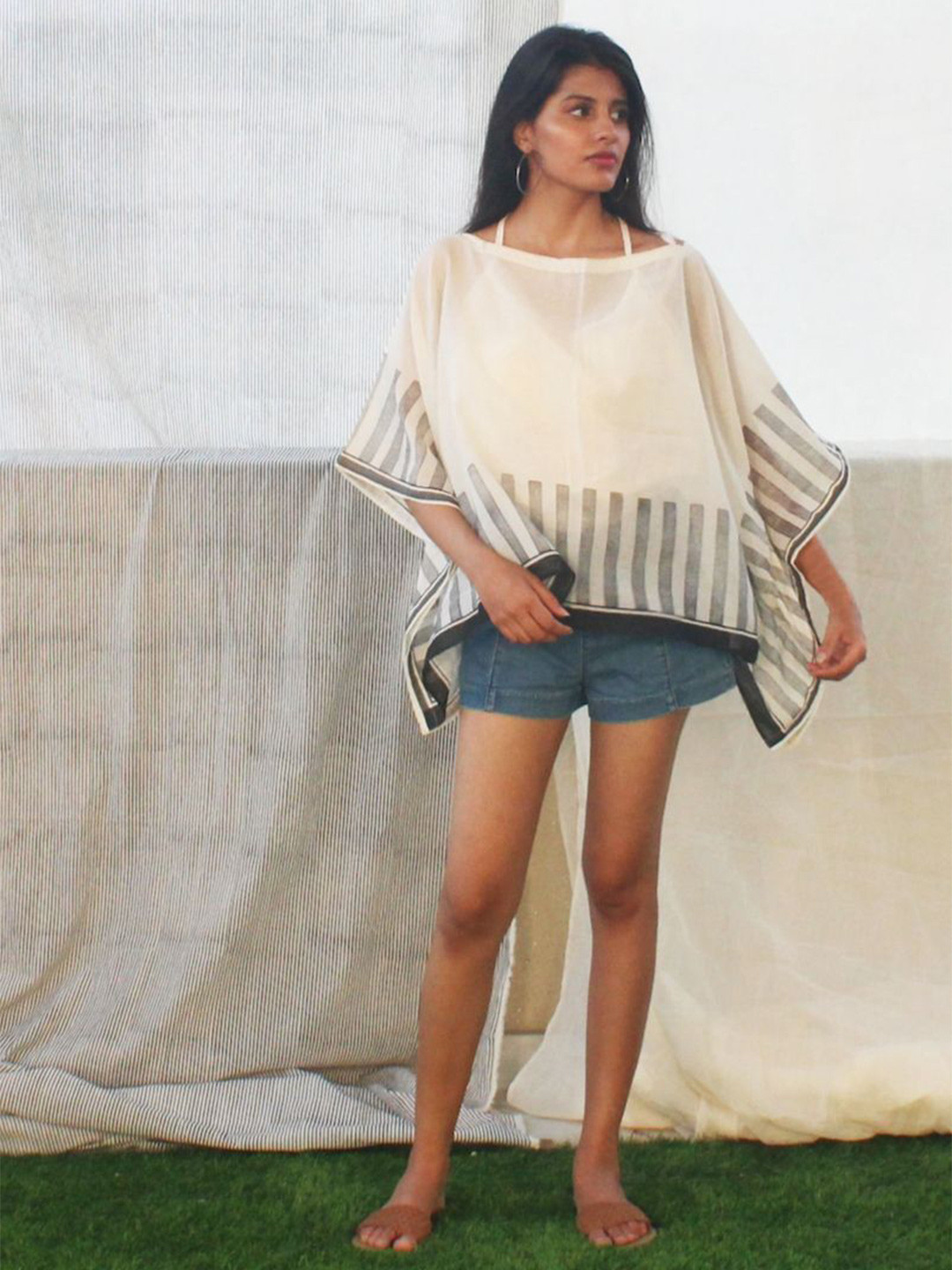 Banana Labs Women Boat Neck Kimono Sleeve Cotton Kaftan Top