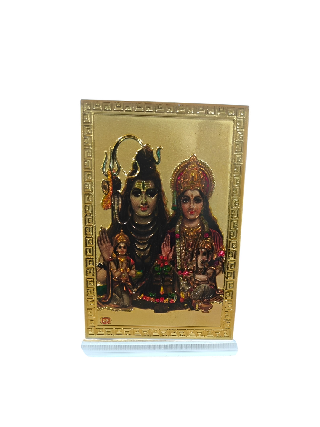 Adhvik God Shiv Parivar Gold Acrylic Natural Prayer Room Tiny Showpiece - 3.5 Inches