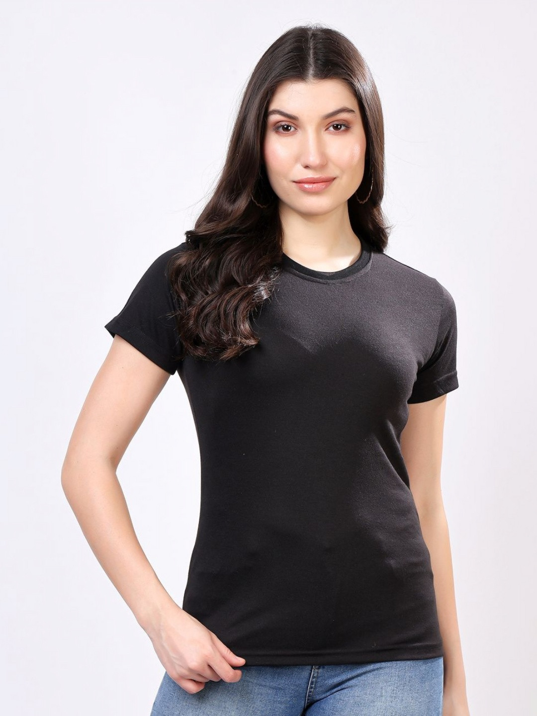 Louis Bayrad Women Bio Finish Solid Round Neck Cotton T-shirt