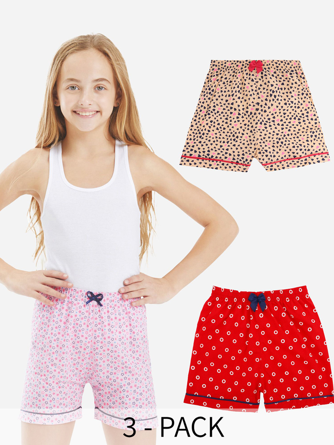 Bodycare Kids Girl's Shorts Cotton Peach & Red Pack of 2 Suitable for All Day Wear