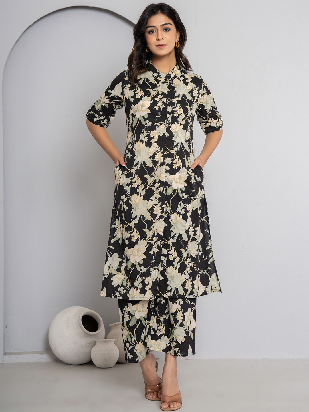 SHRIZA Women Ethnic Motifs Printed Aline Calf Length Regular Kurta with Palazzos