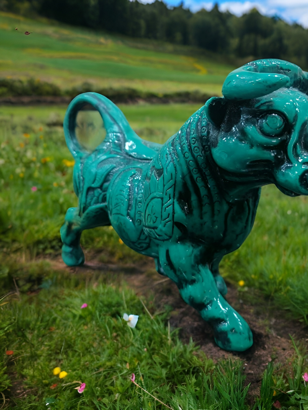 GLOBAL AROMA Head Up Bull Green Polyresin Matte Garden Small Showpiece - 5.3 Inches