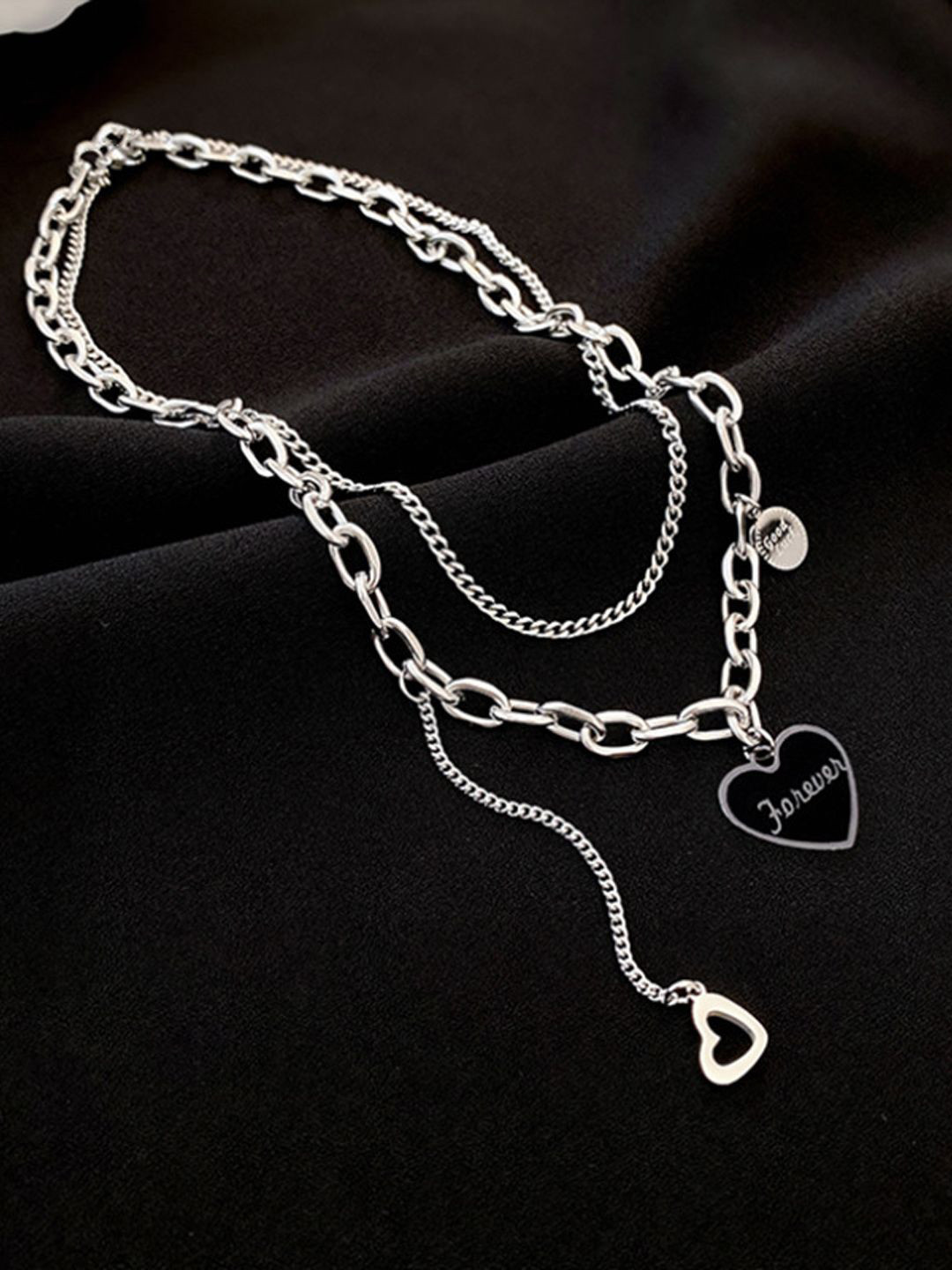 FIMBUL Engraved Forever Charm Heart Shaped Pendant Statement Layered Chain