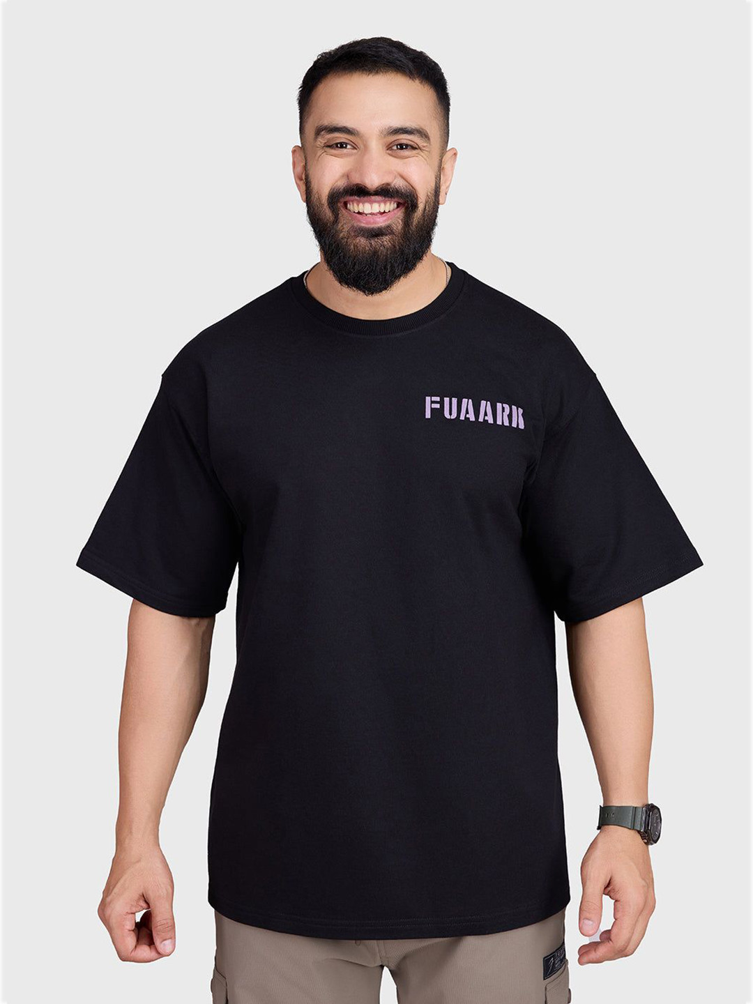 FUAARK Men Typography Printed casual & Sportswear 3/4 Sleeves Cotton Oversized Fit T-Shirt