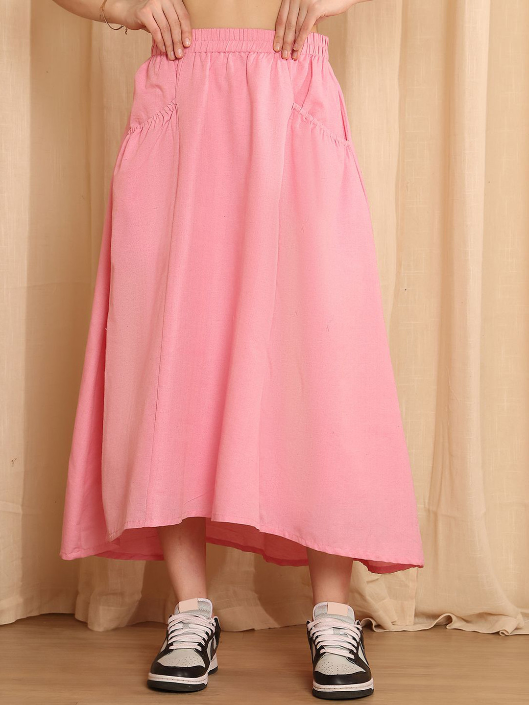 NEUDIS Elastic Waist A-Line Cotton Maxi Skirt