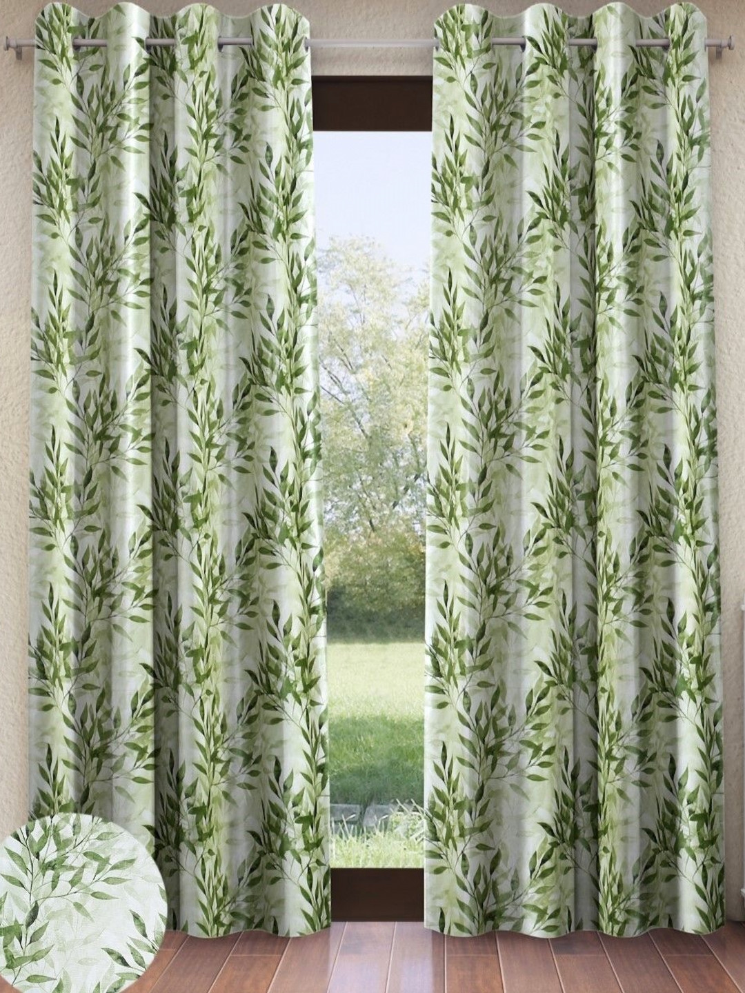 Home Sizzler Olive Green 2 Pieces Floral Door Core