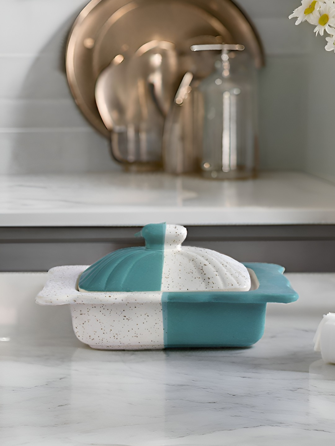 Kraftlik Handicraft Green Ceramic Hand-Painted Clip-On Canister-500ml