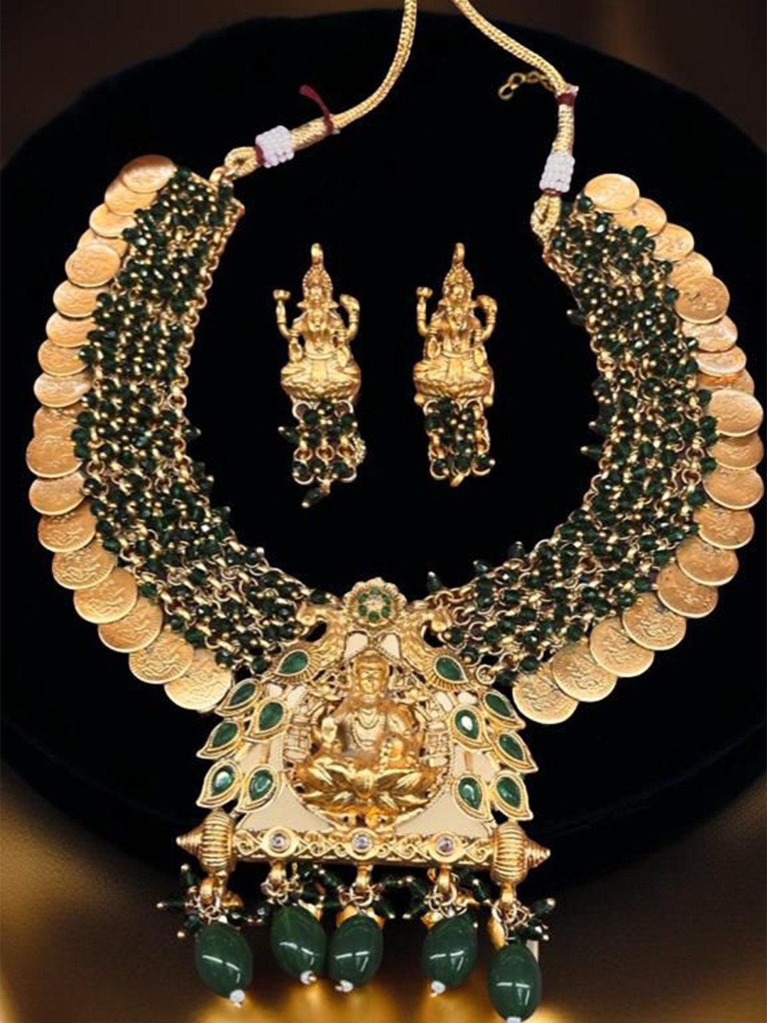 WTF - WEAR THE FASHION Gold Plated Coin Detailing Peacock Motifs Temple Jewellery Set
