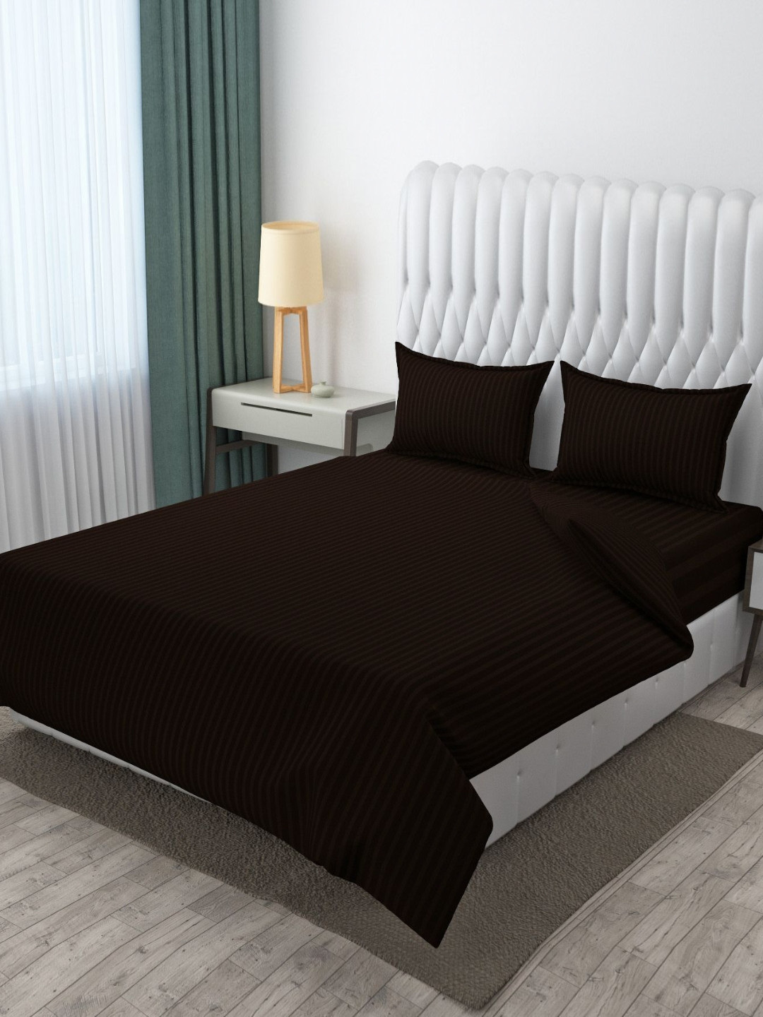 MOGNE FAB Brown Striped Poly Satin 210 TC King Fine Bedsheet with 2 Pillow Covers-90 x 100 inches