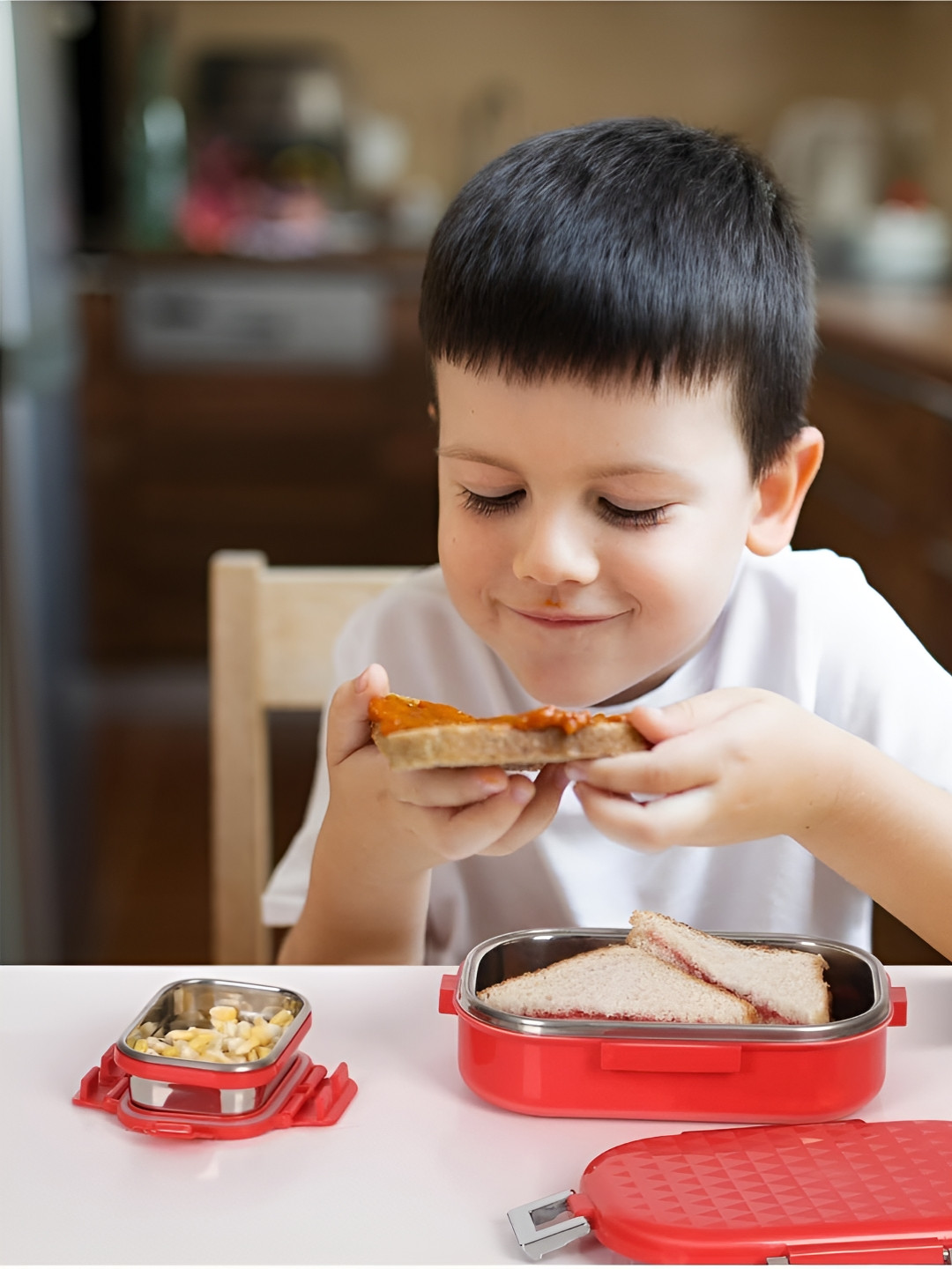 JAYPEE SNAP Red Solid Plastic Easy to Clean 1PCs Lunch Box With Spoon and Fork