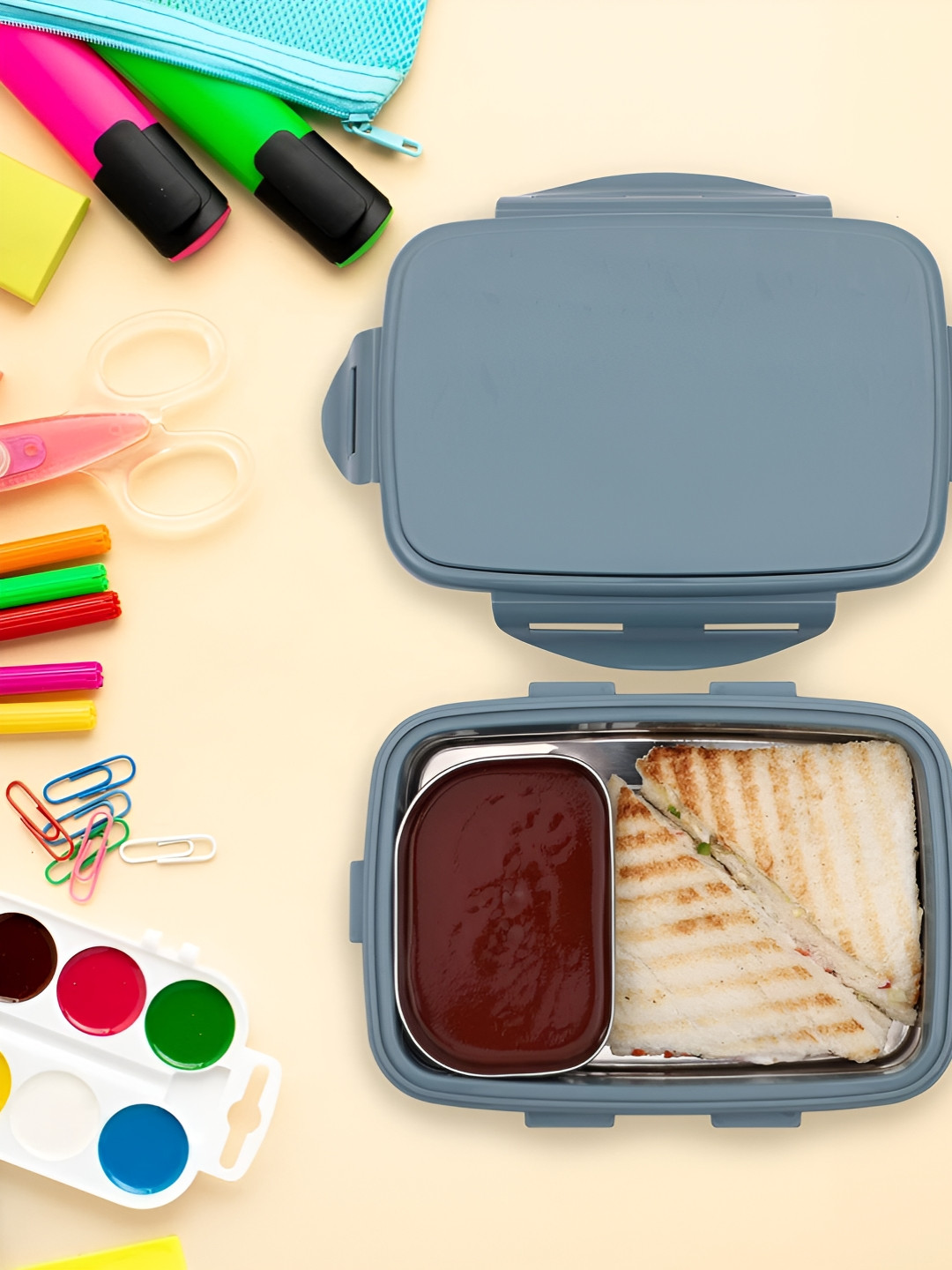 JAYPEE WAVE SR.PEACOCK PLUME Plastic Easy to Clean 2PCs Lunch Box With Spoon and Fork