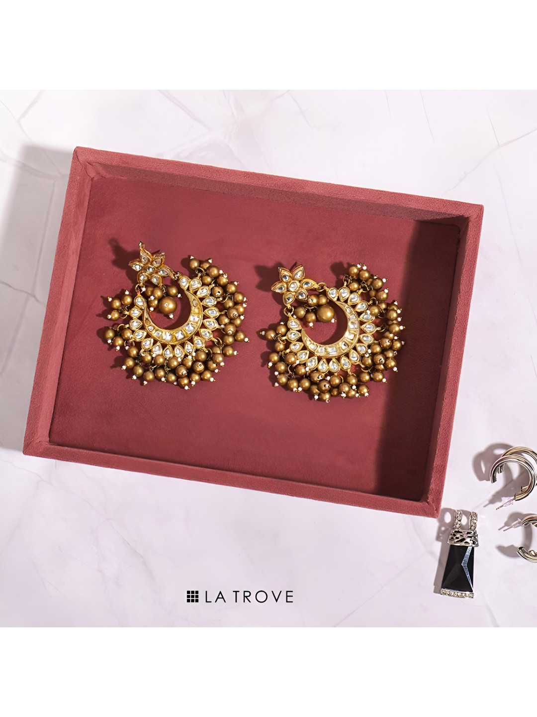 La Trove Darkpink Small Jewellery Velvet Organizer Tray