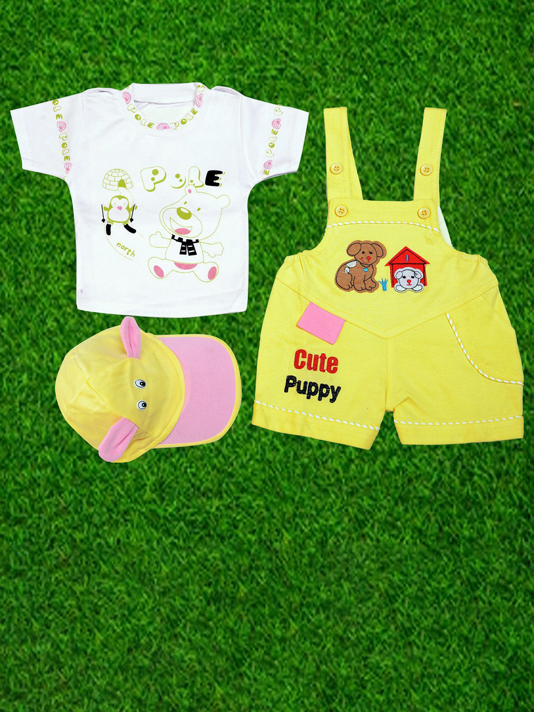 THE LITTLE BOY Infants Embroidered Dungarees With T-shirt & Cap