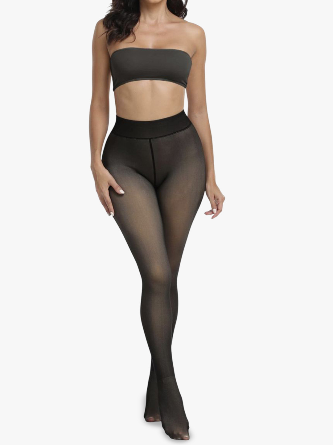 Knots N Stiches Women Dual Tone Warm Fleece Thick Sheer Stockings