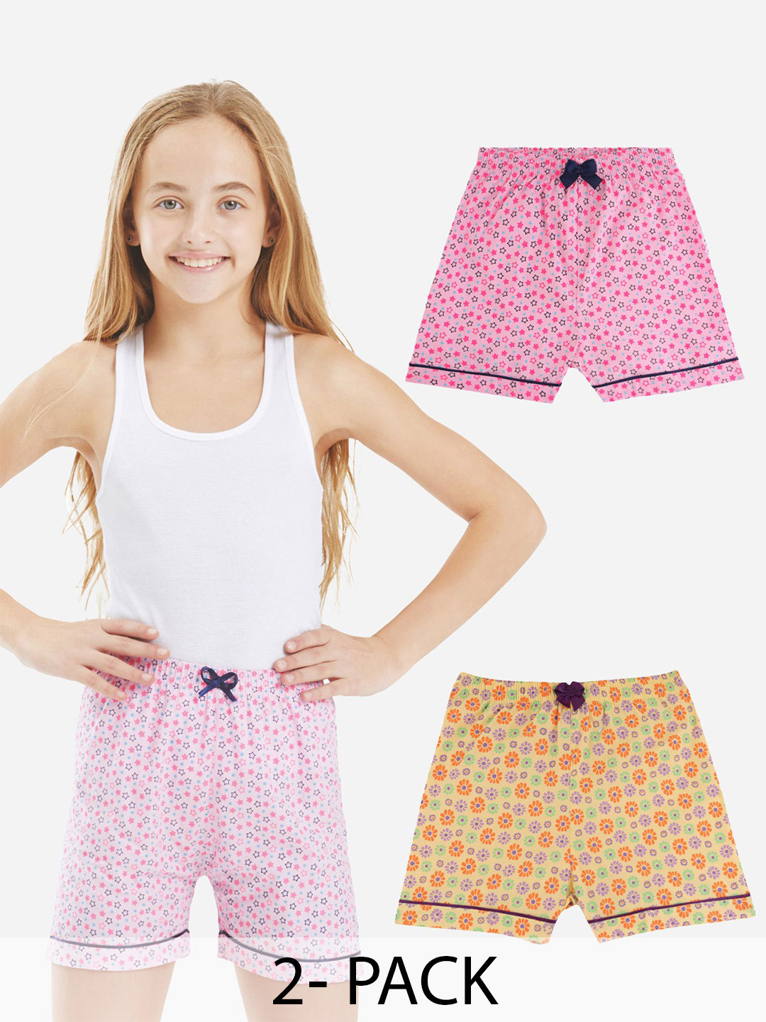 Bodycare Pack of 2 Kids Girls Shorts Cotton Lemon & Pink Suitable for All Day Wear