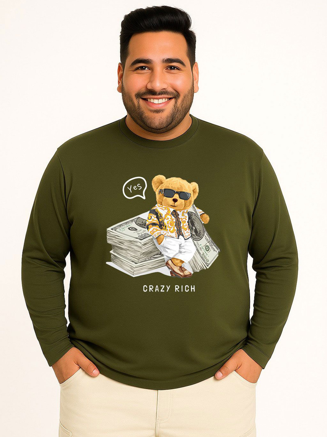 Men Plus Size Full Sleeves Printed T-Shirt