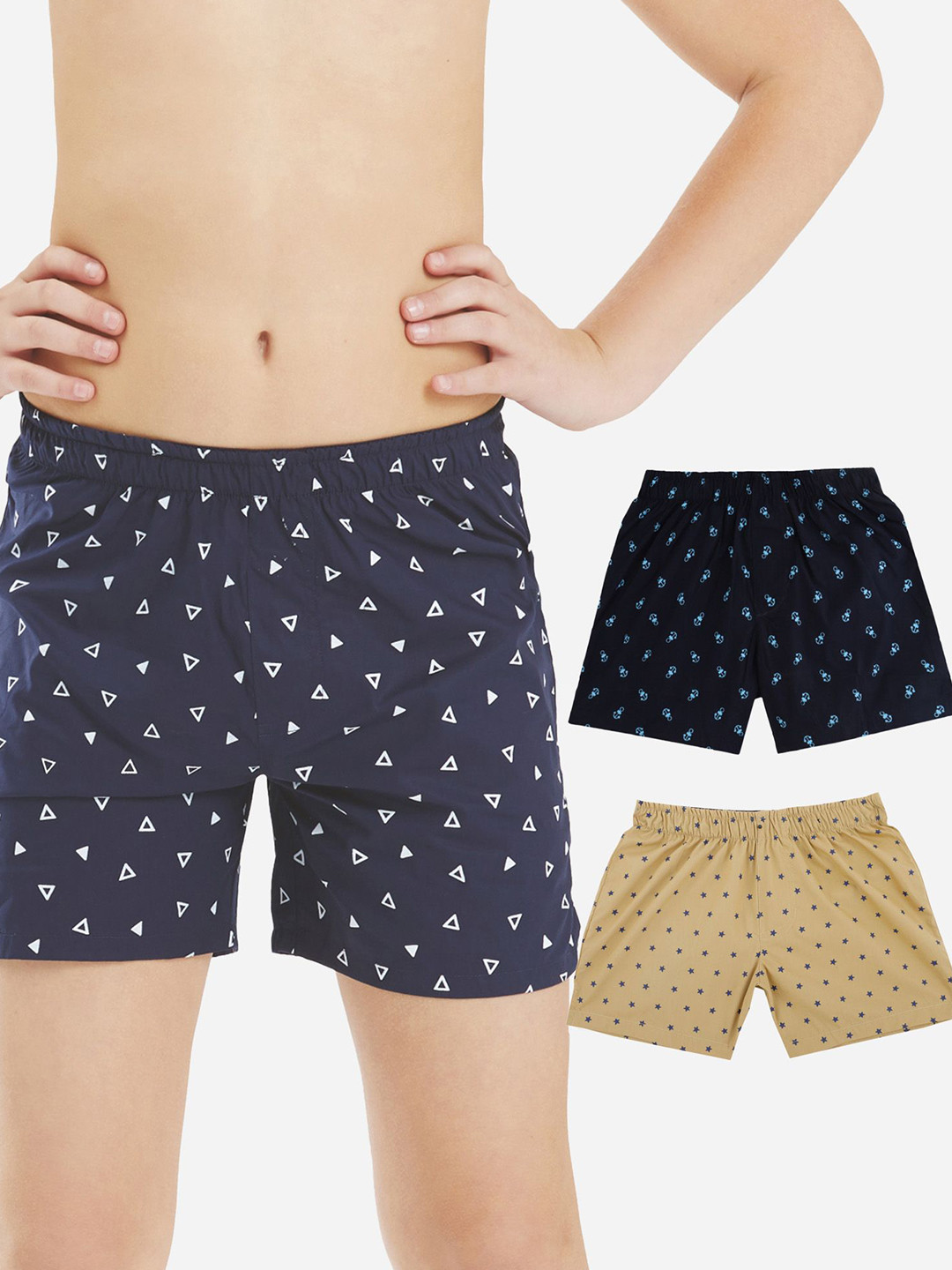 Bodycare Kids Pack of 2 Khaki & Navy Printed  Ultrasoft Premium Cotton Shorts