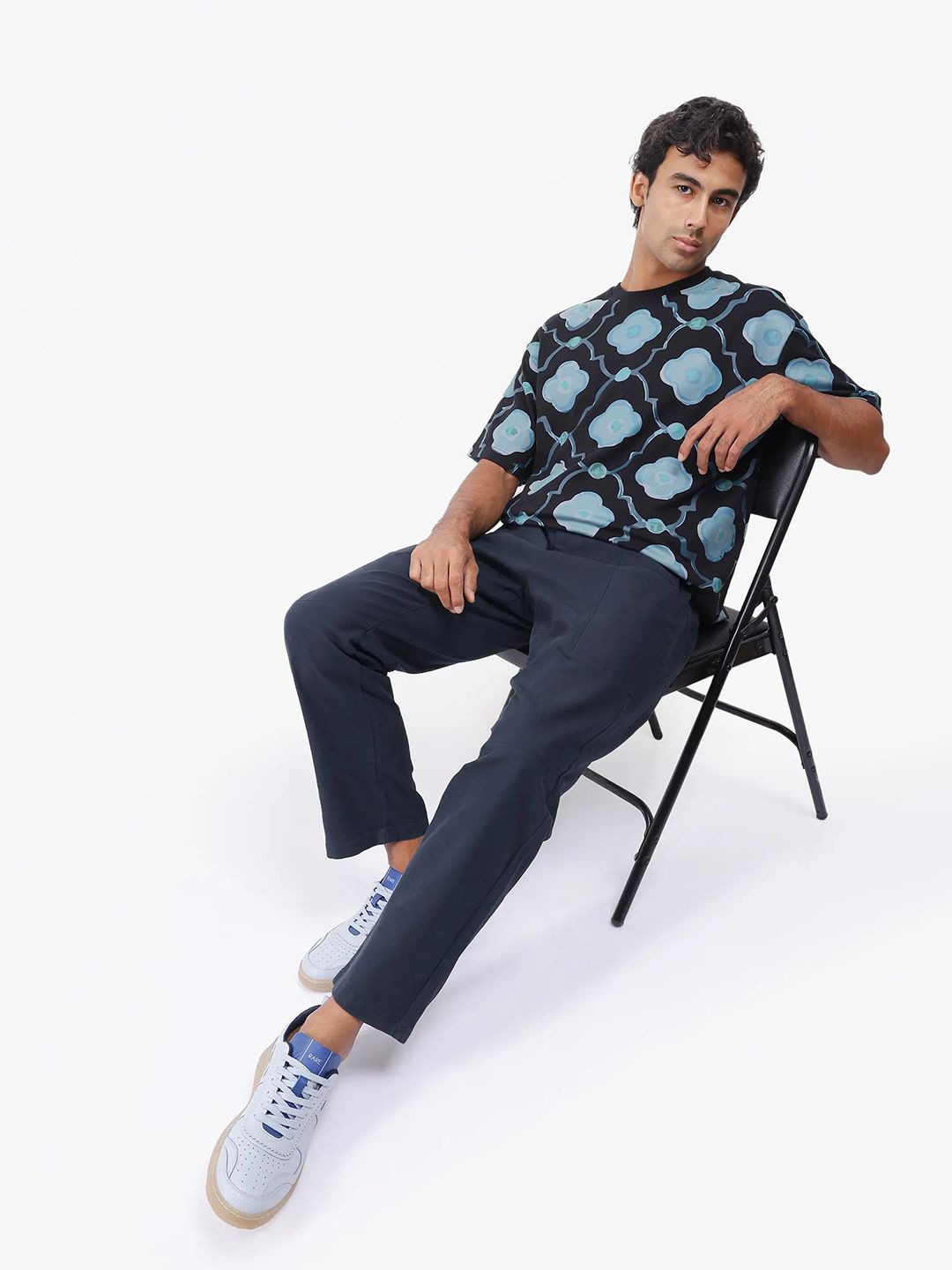 RARE RABBIT Graphic Printed Drop-Shoulder Sleeves Oversized Cotton T-shirt