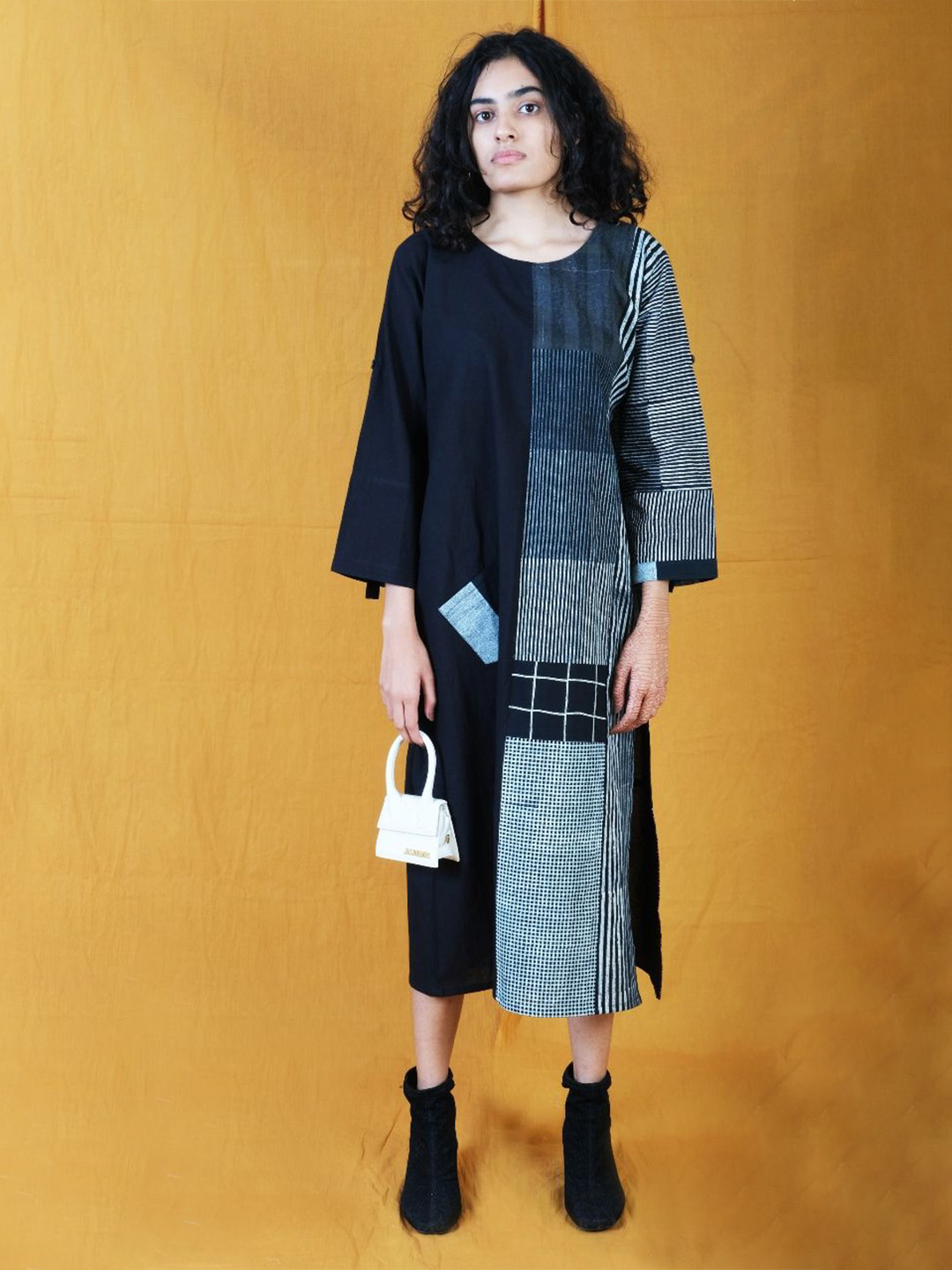 Banana Labs Striped Printed Slits A-Line Midi Dress