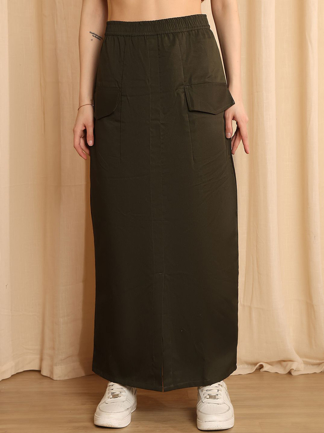 NEUDIS Cotton Cargo Maxi Front Slit Skirt
