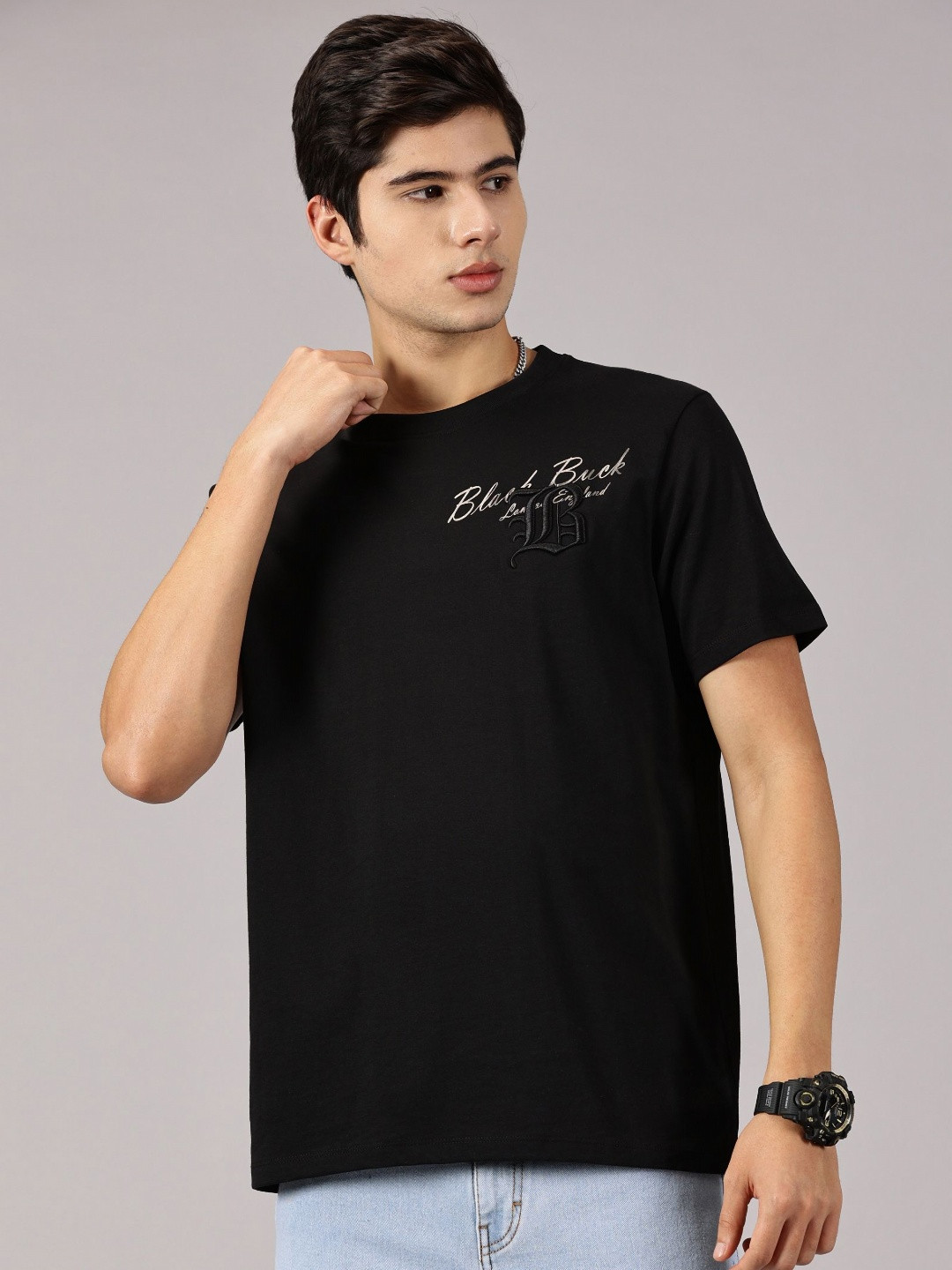 BLACK BUCK Men Brand Logo Printed Round Neck T-shirt