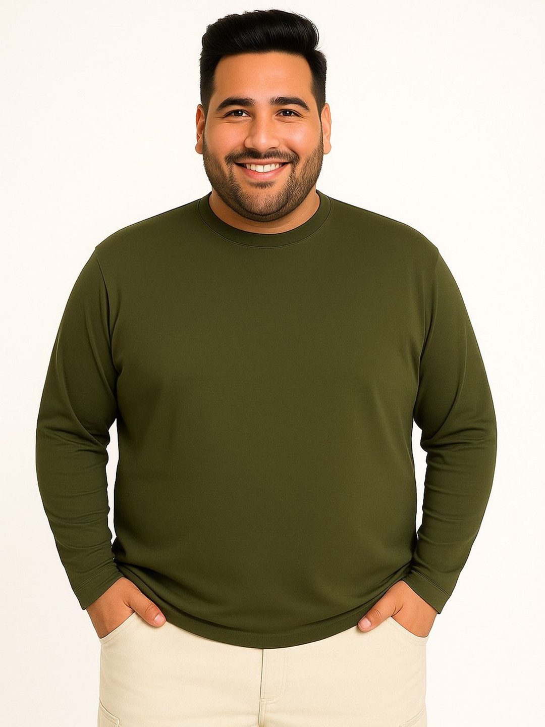 Toodle Plus Men Plus Size Full Sleeves Solid T-Shirt