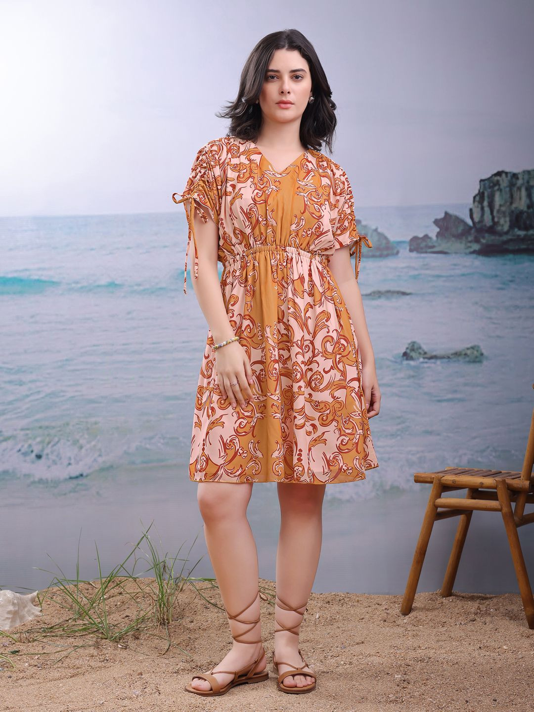 PURVAJA  Printaura Women Printed  Yellow Fit and Flare Dress