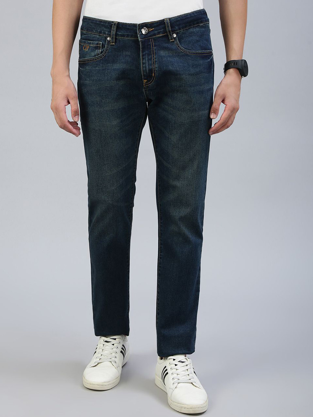 Classic Polo Men Slim Fit Mid-Rise Whiskers and Chevrons Light Fade Jeans