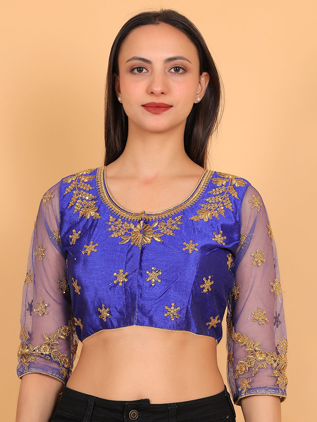 Trendzmy Embroidered Semi-Sheer Sleeves Saree Blouse