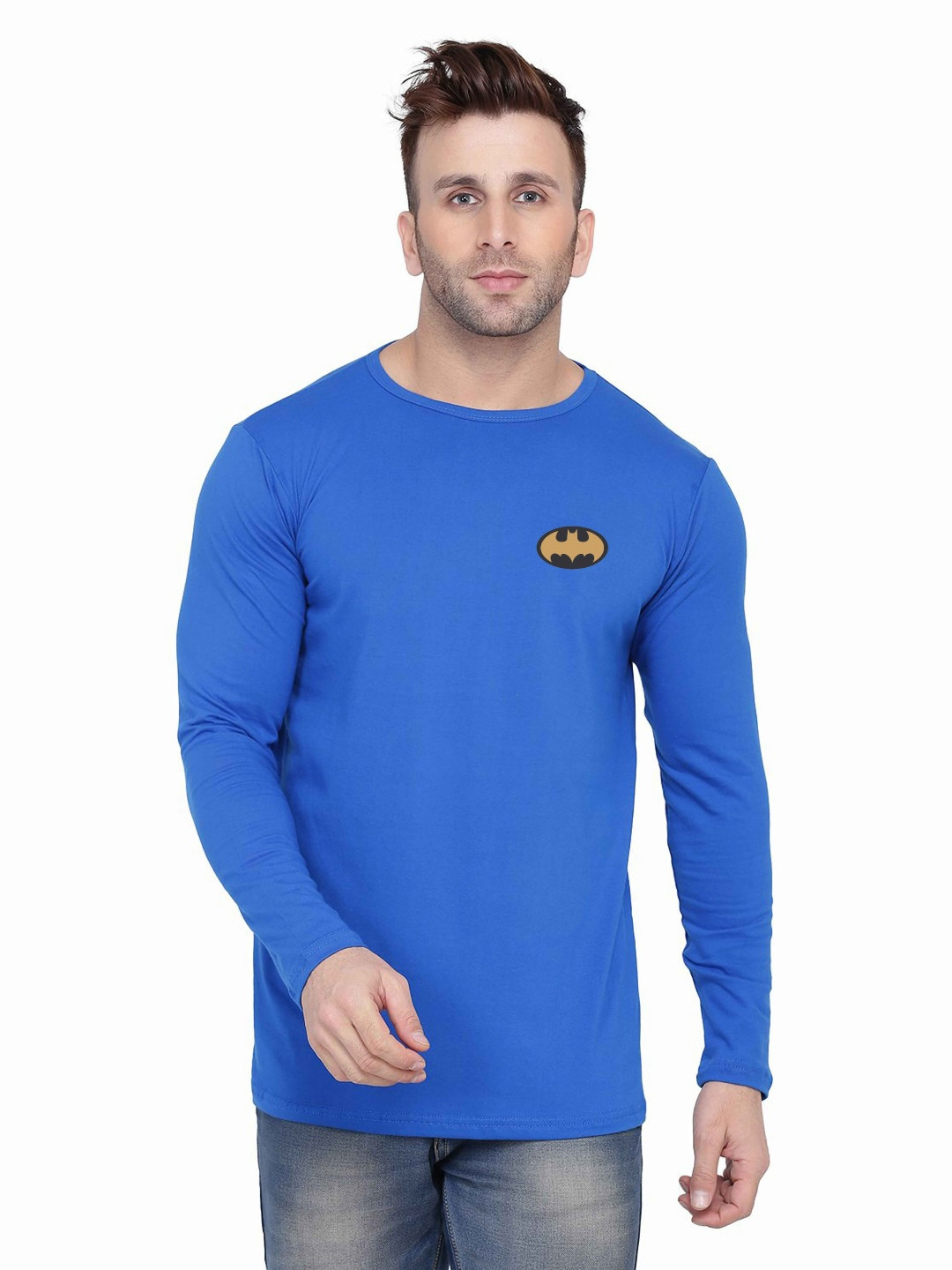 Blue Round Neck Long Sleeves Regular Fit Superhero T-shirt
