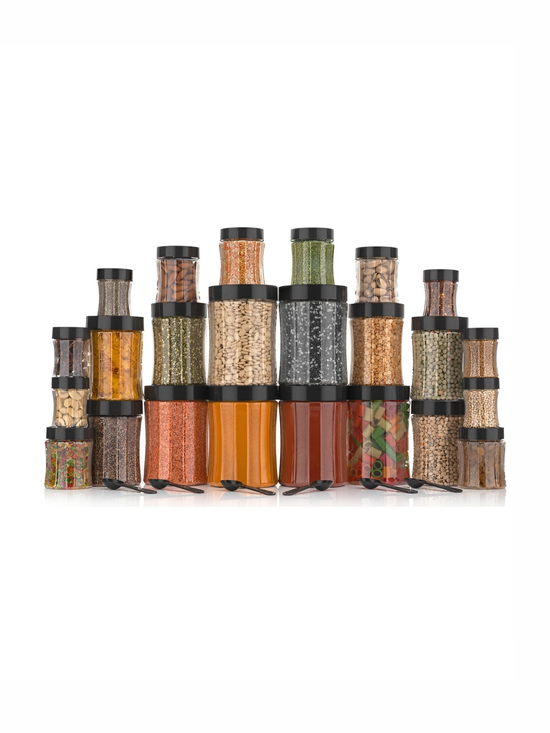 Myntra Elegant Homes Black Plastic Easy To Clean 24 Piece Screw Top Canister