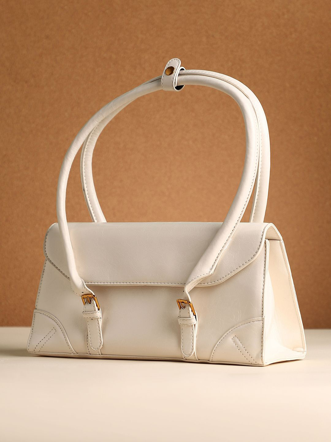 HAUTE SAUCE  The Coreline Ecru Leather Structured Satchel