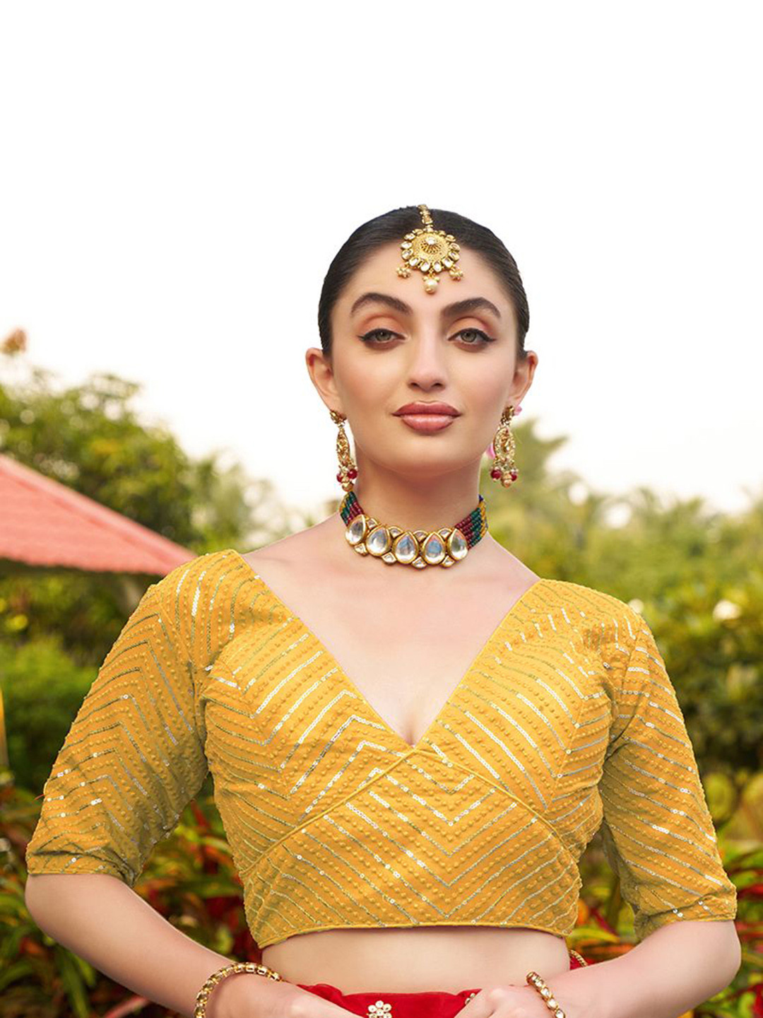 HERE&NOW Embroidered Radymade Saree Blouse