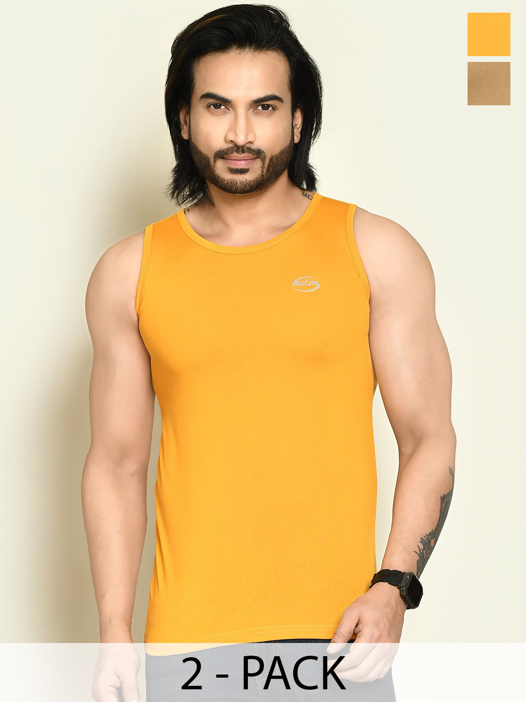 RAPL Pack Of 2 Round Neck Tank Vests M_SDP2_Ylw-Kh_S