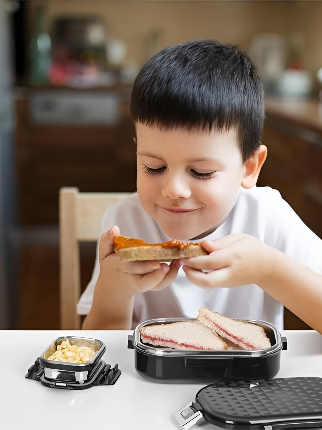 JAYPEE SNAP Black Geometric Plastic Easy to Clean 1PCs Lunch Box With Spoon and Fork