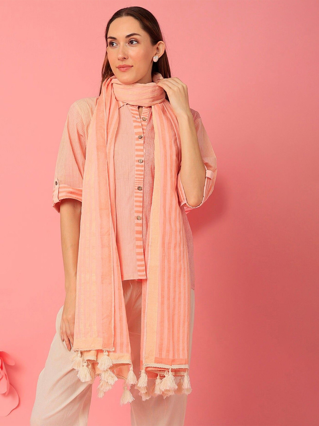 Banana Labs Eoss Blush Striped Cotton Dupatta