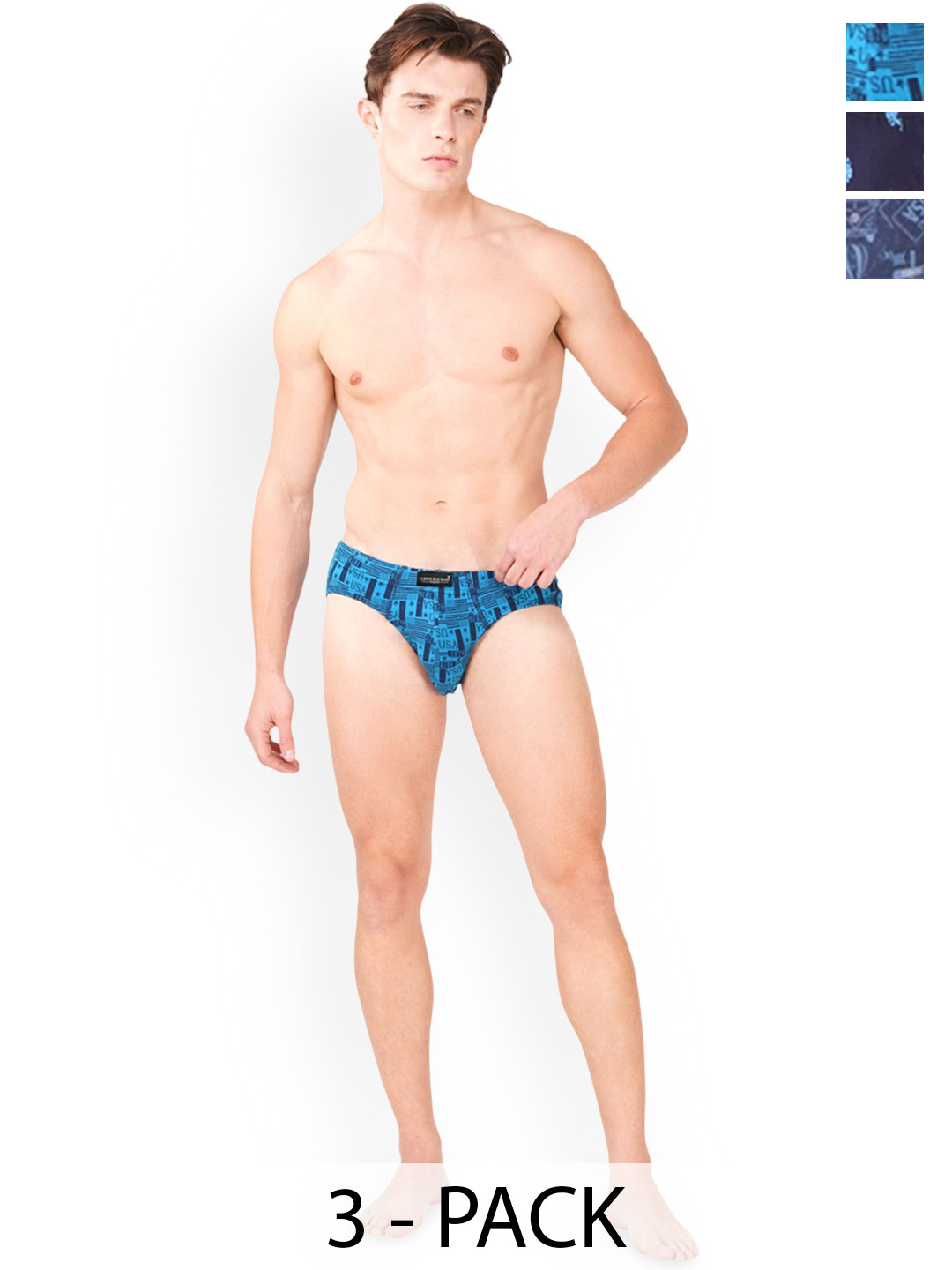 Louis Bayrad Pack Of 3 Printed Mid-Rise Hipster Briefs LB-1032 Pack of 3