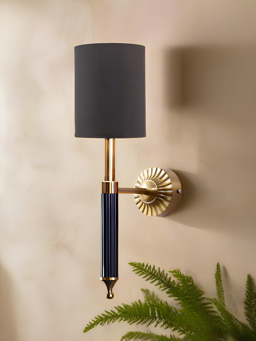 akway Black And Gold Toned Metal Cylinder Shaped Wall Lamp