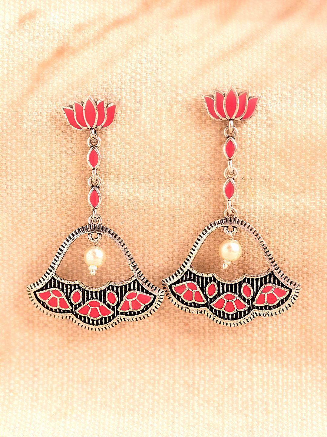 Madhubani Phoolkari Fables Oxidised Enamel Earrings